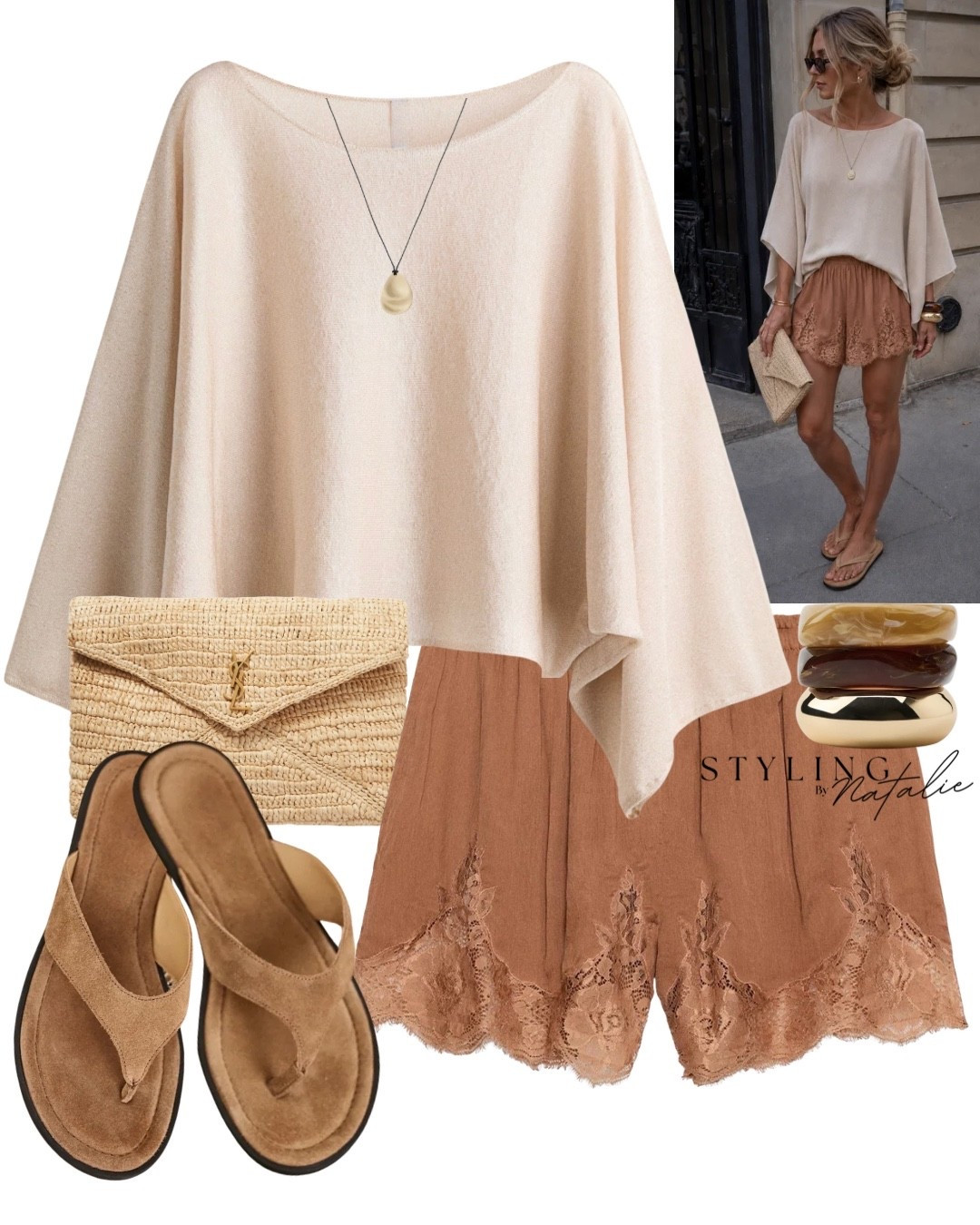Causal chic summer sate night look✨
Shimmering cape top, lace shorts, suede flip flops and Saint Laurent raffia clutch bag. 
Summer date night outfit, soft neutral tones, feminine style, vacation look, holiday evening, sandals, Zara style, trending fashion @Zara

#LTKsummer #LTKdatenight #LTKuk