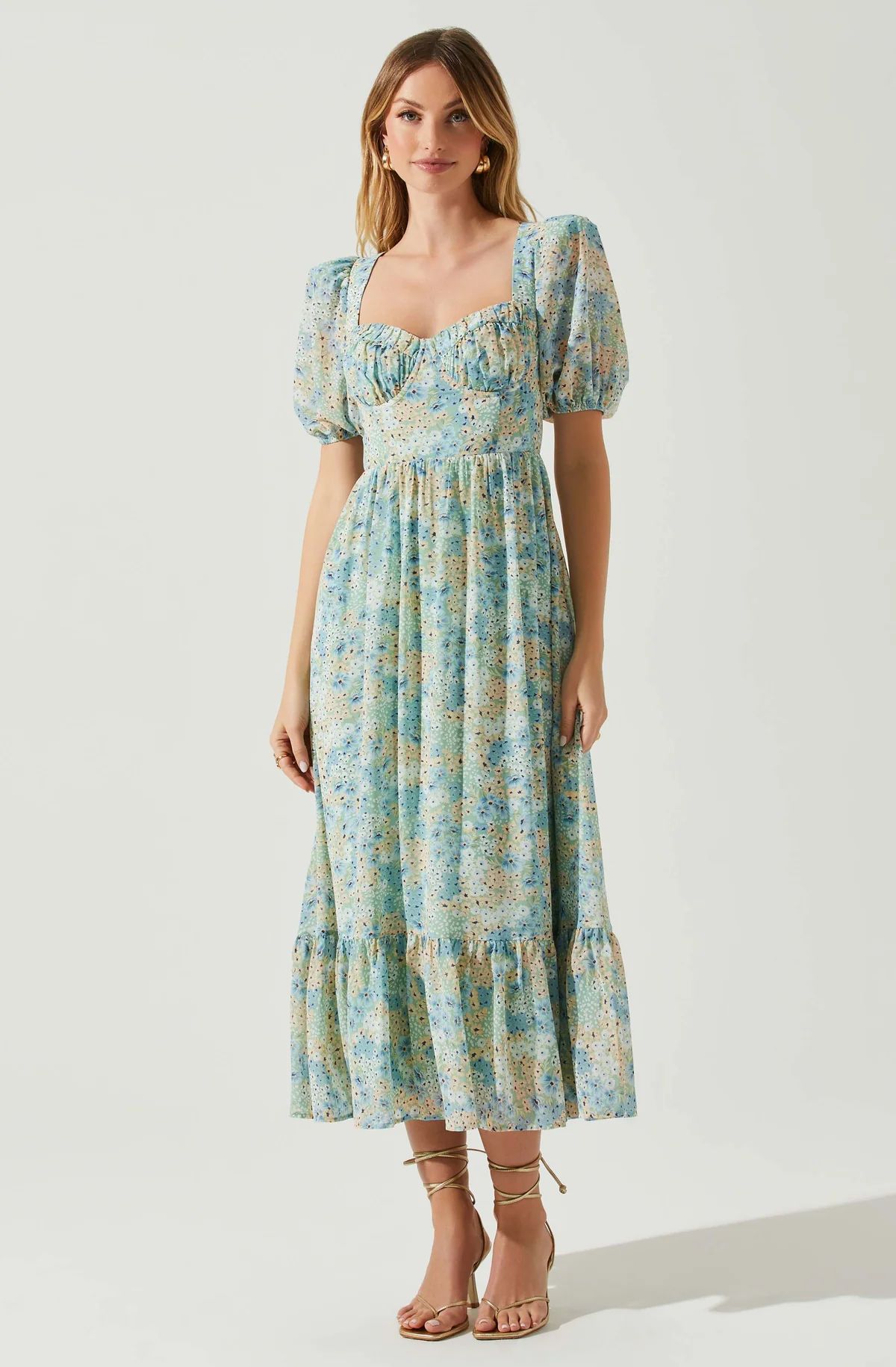 Floral Sweetheart Neck Midi Dress | ASTR The Label (US)