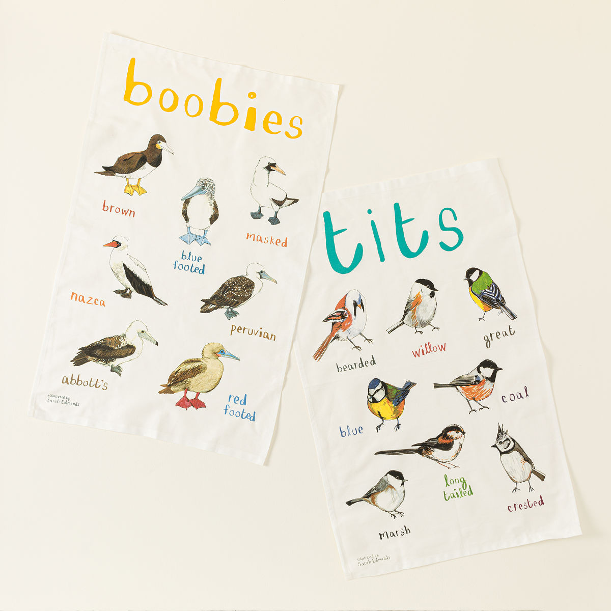 Fowl Language Tea Towels - Tits & Boobies | UncommonGoods