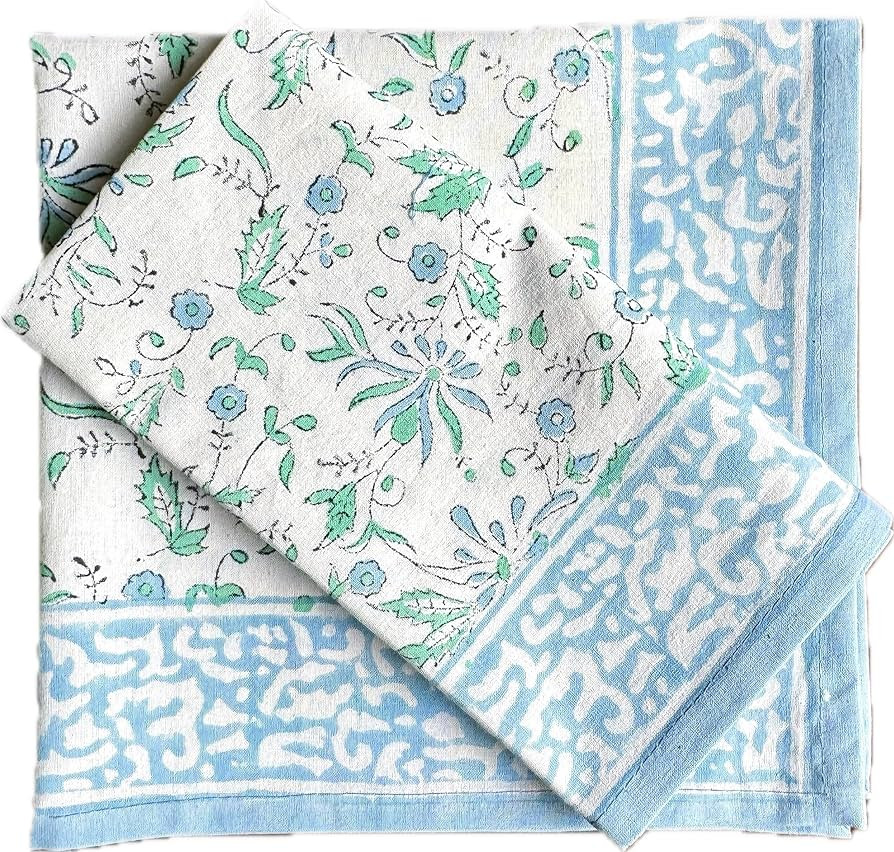 ATOSII Aster Blue 100% Cotton Spring Summer Cloth Designer Dinner Napkins, Handblock Print, Washa... | Amazon (US)