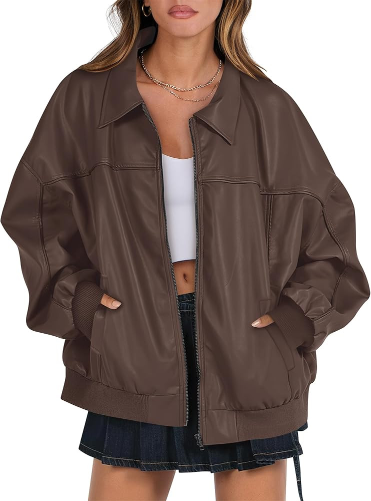 ANRABESS Womens Oversized Leather Jackets Faux Suede Fall Fashion Motorcycle Coats Winter Outfits... | Amazon (US)