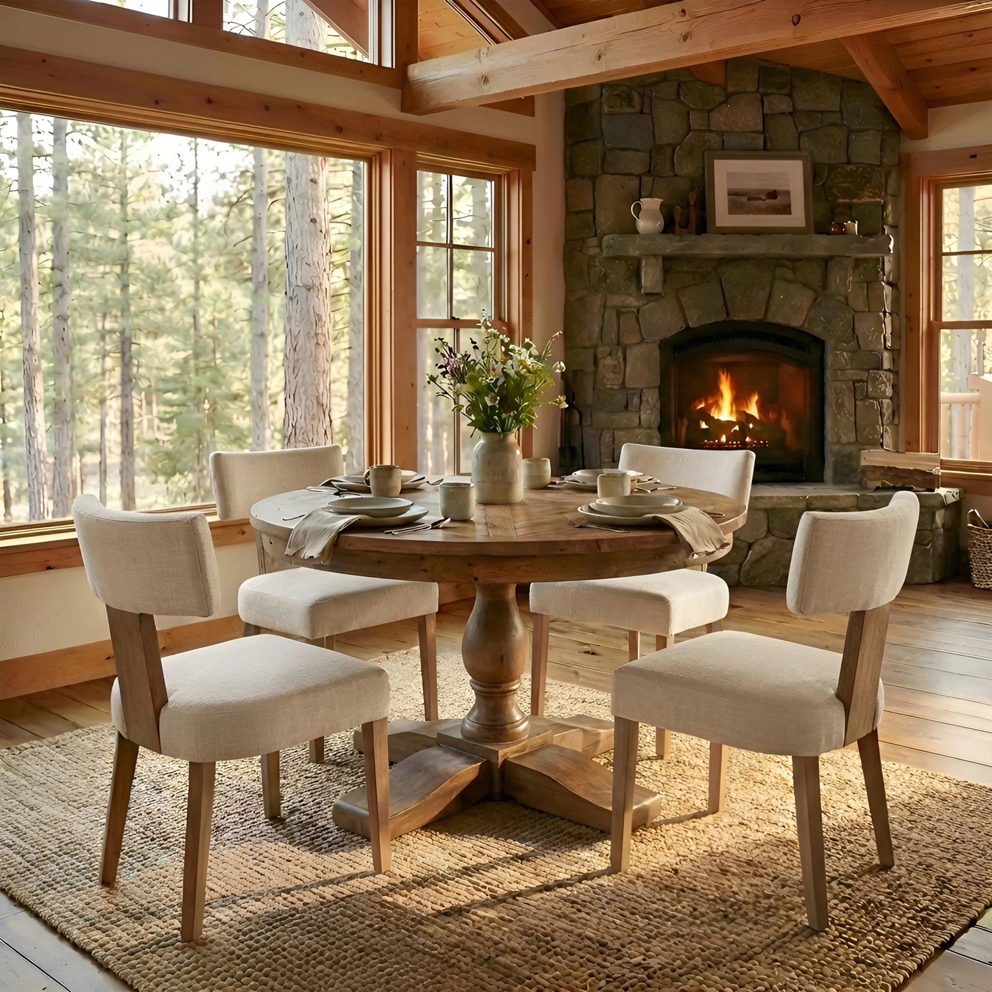 5-Piece Dining Set Mid-Century Modern Wooden Table & Upholstered Chair Set For Home, Kitchen, Din... | Wayfair North America