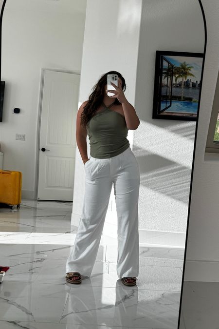 A comfy summer outfit idea! I love these white linen pants!! And I paired it with this cute top that has a built in bra, comes in tons of colors and is currently on sale for under $10!!! 

#LTKStyleTip #LTKFindsUnder100 #LTKFindsUnder50