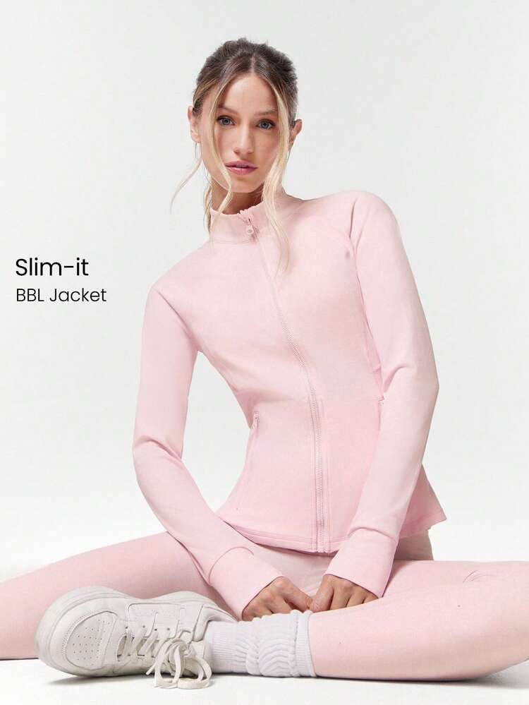 GLOWMODE Chaqueta Larga De Manga Con Cremallera, Con Bolsillos Seguros, De Rendimiento Estilizado, De Bajo Impacto, Ideal Para Yoga Y Uso Diario En Otoño, De La Marca FeatherFit™ | SHEIN