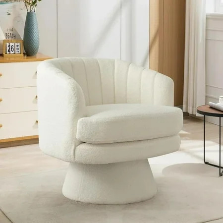 Bonzy Home 29" Wide Adult Modern Cozy Teddy Solid Color Swivel Accent Chairs with Channel Design, Beige | Walmart (US)
