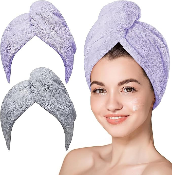 Hicober Microfiber Hair Towel, 2Packs Hair Turbans for Wet Hair, Drying Hair Wrap Towels for Curl... | Amazon (US)