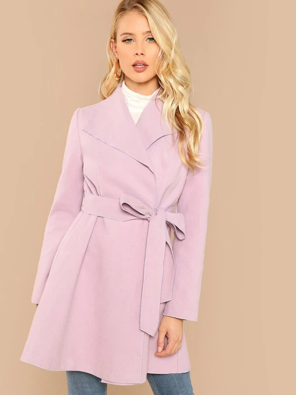 SHEIN Waterfall Collar Self Belted Coat | SHEIN