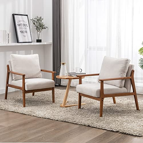 Accent Chairs Set of 2,Modern Accent Chair with Wood Frame,Upholstered Living Room Chairs with Wa... | Amazon (US)