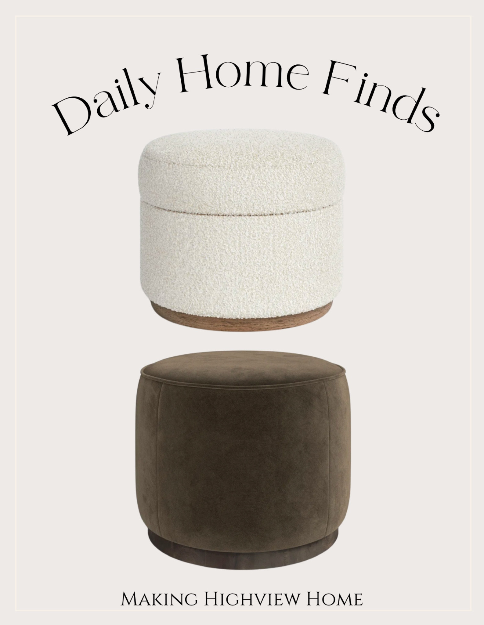 Give me all the cute cozy ottomans! The Boucle ottoman eve has storage while the olive green is a soft velvet material and of so dreamy! 

#LTKHome #LTKStyleTip