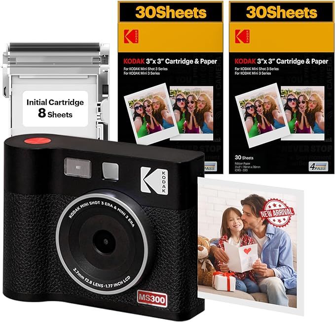 KODAK Mini Shot 3 ERA 4PASS 2-in-1 Instant Camera and Photo Printer (Black, Camera + Initial 8 Sh... | Amazon (US)