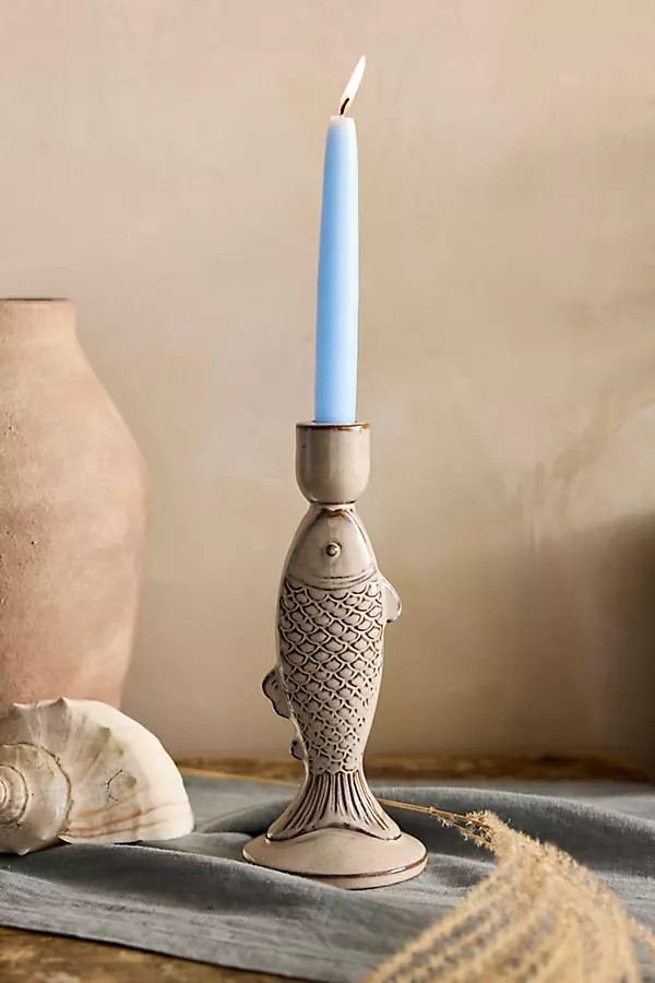 Fish Ceramic Taper Holder in White at Terrain | Terrain