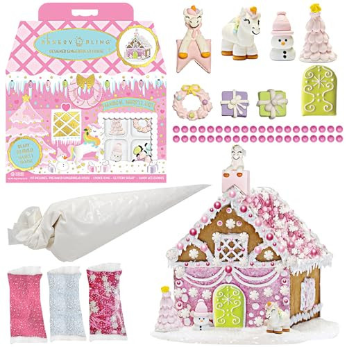Magical Merryland Designer Insta-House™ Gingerbread Kit - Unicorn Christmas Theme, Pre-Baked Cookies, Quick-Dry Icing, Easy Assembly Mold, Glittery Sugar & Edible Decorations - Nut Free | Amazon (US)