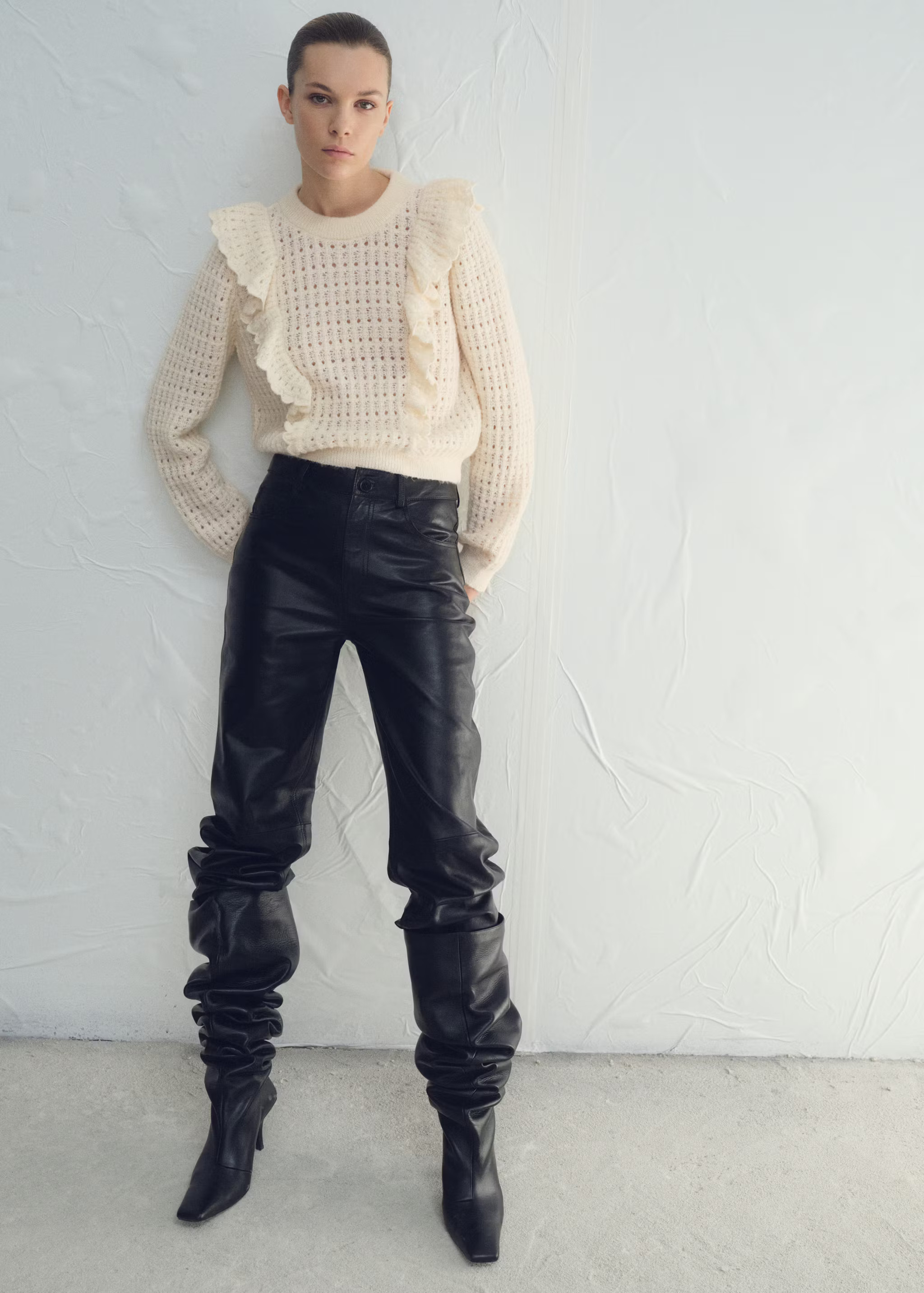 Openwork knitted sweater with ruffles | Mango (US/MX/AU)