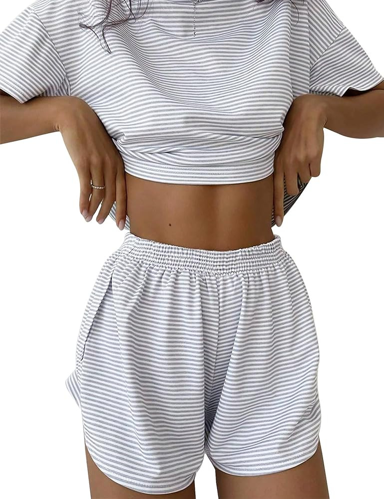 Kistore Summer 2 Piece Pajamas Sets Short Sleeve Sleepwear Pjs Lounge Split Short Sets | Amazon (US)