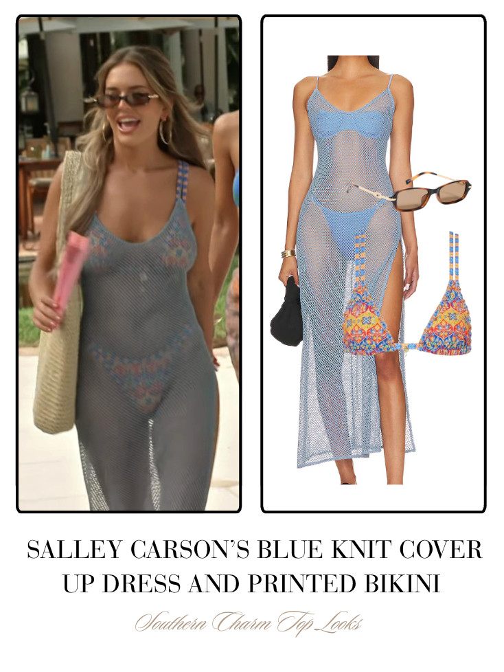  Salley Carson's Blue Knit Cover Up Dress and Printed Bikini  

 