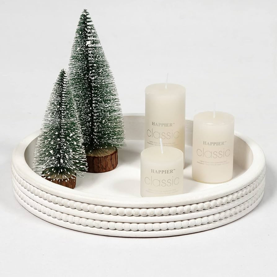 Carah & Cossh 12'' Round Wooden Tray, Whitewashed Round Decorative Wood Tray, Round Farmhouse Rus... | Amazon (US)