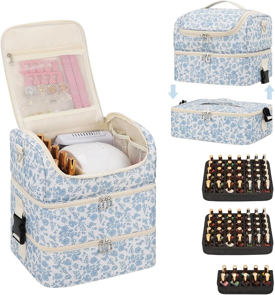 Extra Large Nail Polish Organizer - Three Layer Nail Organizers And Storage Bag, Portable Nail Su... | Amazon (US)