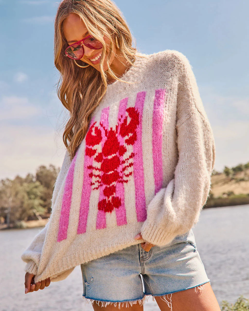 Darling Tide Striped Lobster Print Sweater | VICI