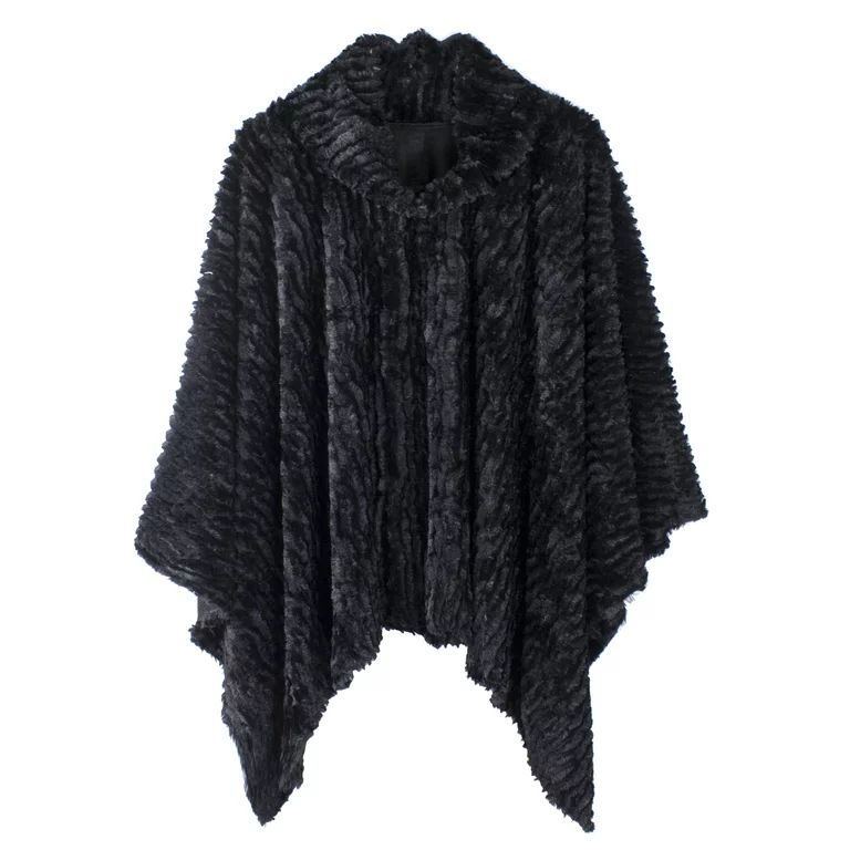 StylesILove Women Striped Faux Fur Soft Poncho Cape Ultra Warm Warp for Autumn Winter Season (Bla... | Walmart (US)