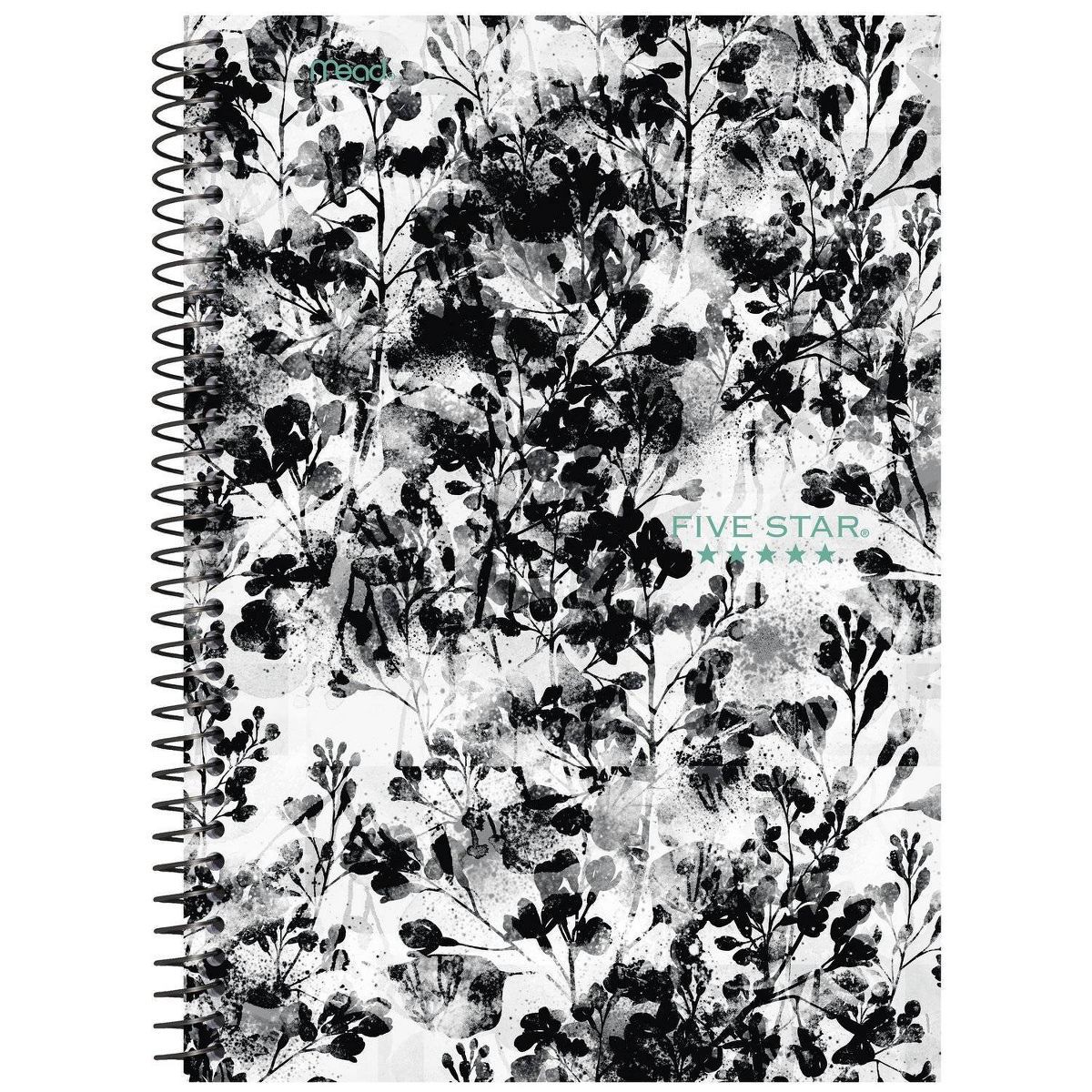 Five Star 80pg 2 Subject Ruled Notebook 9.5"x7.2" Black and White Floral | Target