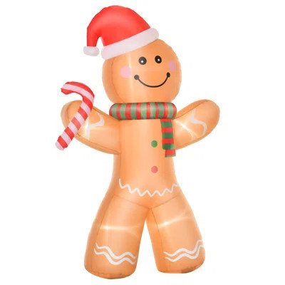8ft Christmas Inflatable Gingerbread Man with a Candy Cane, Outdoor Blow-Up Yard Decoration with LED Lights Display | Wayfair North America