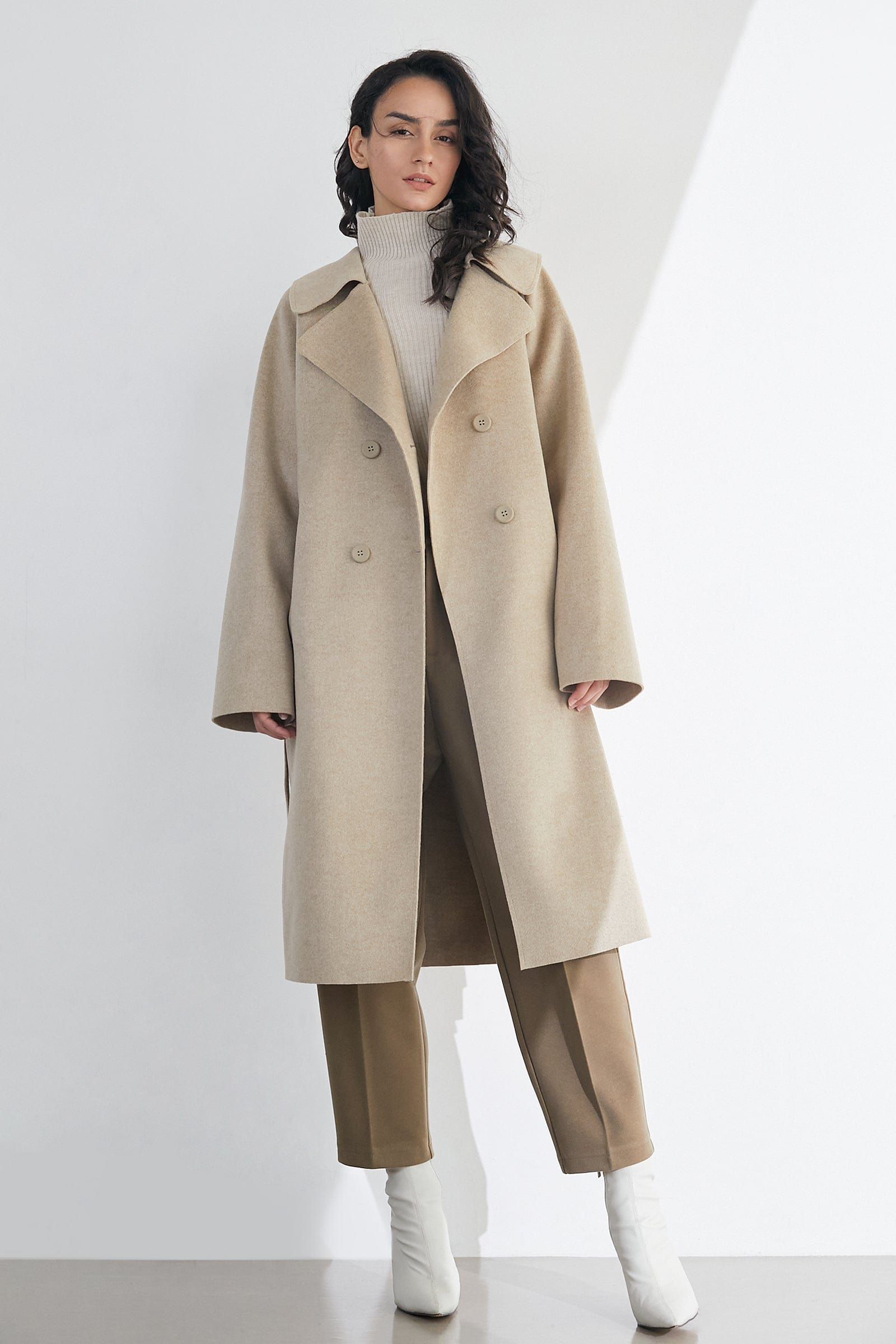 Caledonia Linen Wool Double-Breasted Oversized Coat | J.ING