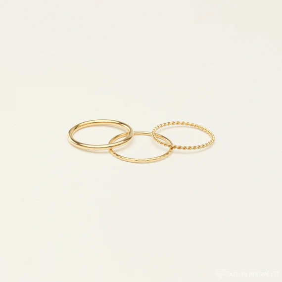 Thin Stacking Rings  Set of 3: Midi Ring Twist Ring Lined | Etsy | Etsy (US)