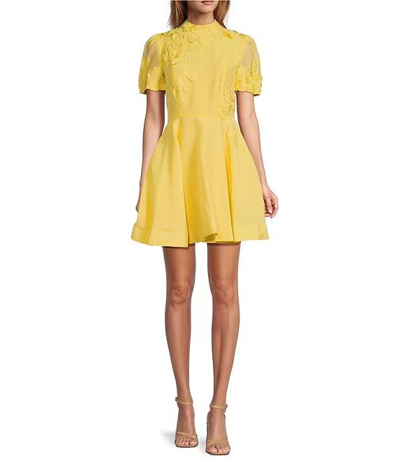 Antonio Melani Iris Linen Floral Applique Mock Neck A-Line Mini Dress | Dillard's | Dillard's