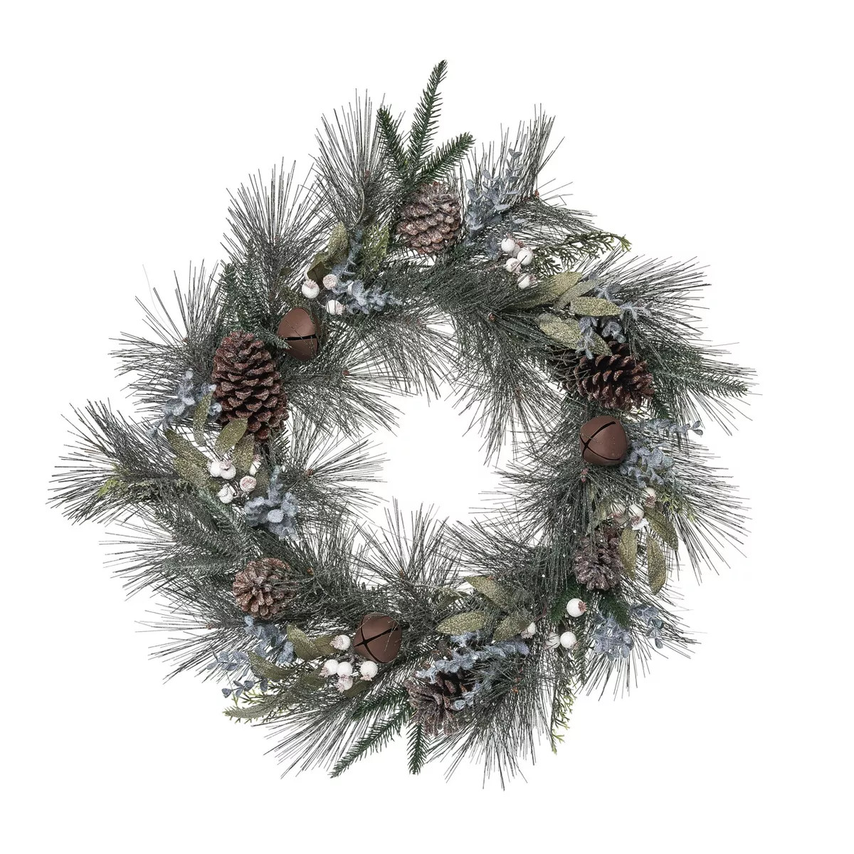 Transpac Artificial 24 in. Green Christmas Mixed Greenery Wreath with Rustic Bells | Target