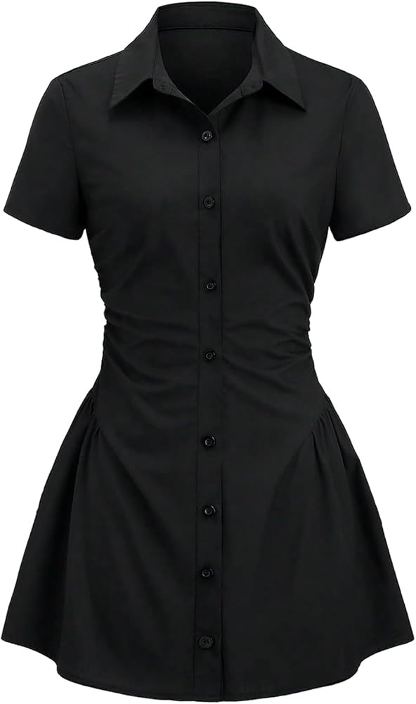 RoseSeek Women's Casual Button Down Tshirt Dress Short Sleeve Fit and Flare Mini Dresses | Amazon (US)