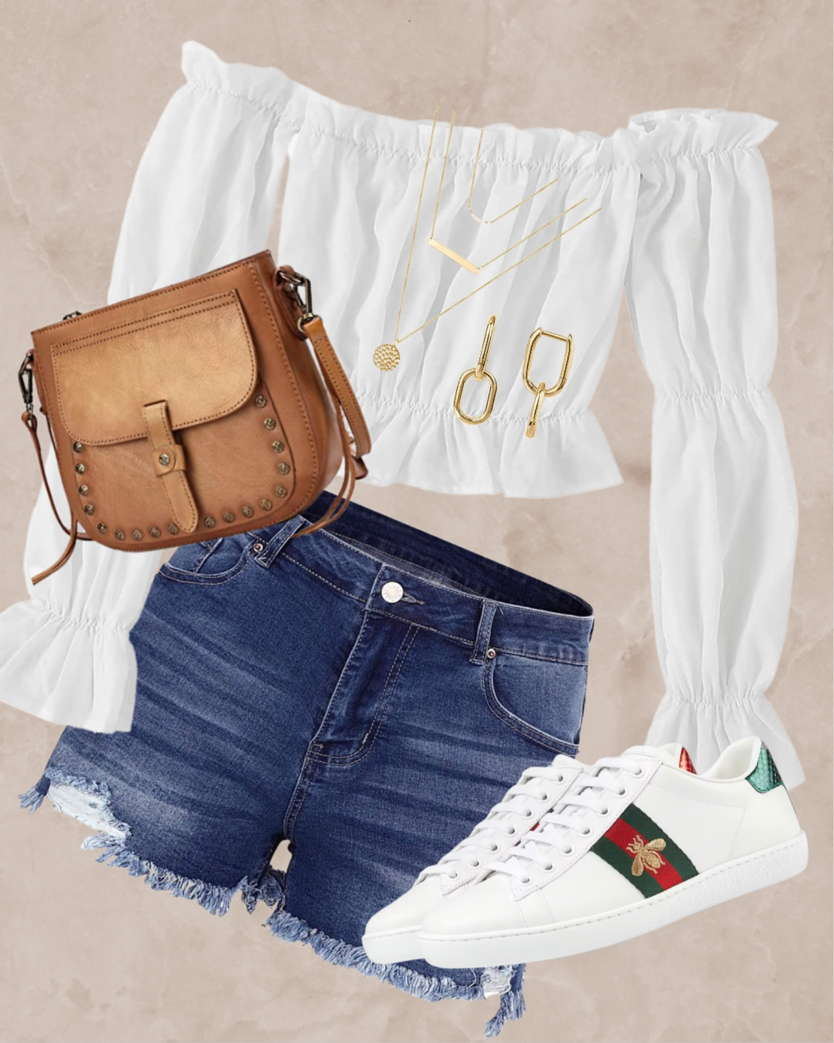 The perfect outfit for your next Day out with this super cute off shoulder top, ripped jeans shorts and Gucci sneakers. 

Jewelry, shoulder bag, purse, casual style, vacation style, day wear, cruise, day trip

#LTKstyletip #LTKFind #LTKFestival