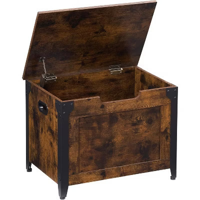 Storage Chest, Storage Trunk with Safety Hinges, Wooden Storage Bench with Metal Frame, for Bedroom, Entryway, Living Room, Retro Brown,  23.6 inches | Target