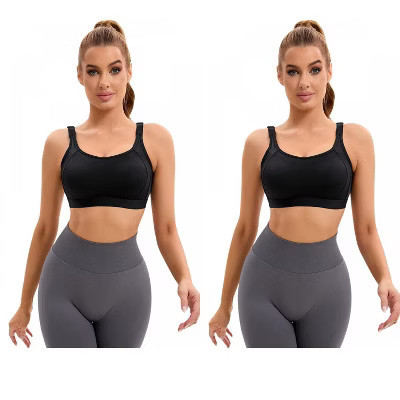 INSPIRE CHIC 2 Pcs Women's Contrasting Colors Adjustable Straps Workout Fixed Cup U Back Sports Bras 2 Black Large | Target
