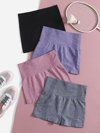 Yoga Basic 4 peças Shorts esportivos de cintura larga com faixa elástica de alta elasticidade e... | SHEIN