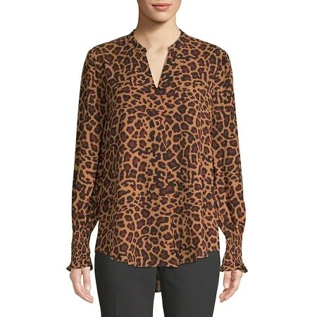 Leopard Print Georgie Smocked Sleeve Blouse | Walmart (US)