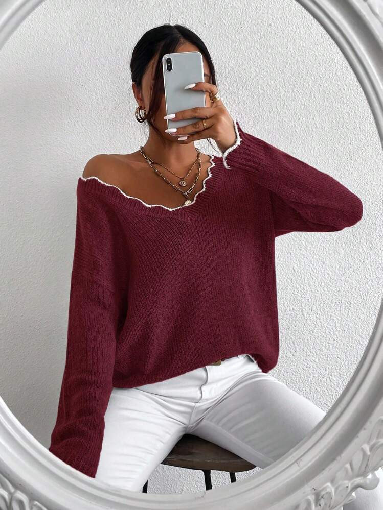 Chiquease Casual Oversized Pullover Sweater, Versatile And Fashionable Long Sleeve Knit Top For Women Knit Pullover Fall Winter Outfit | SHEIN