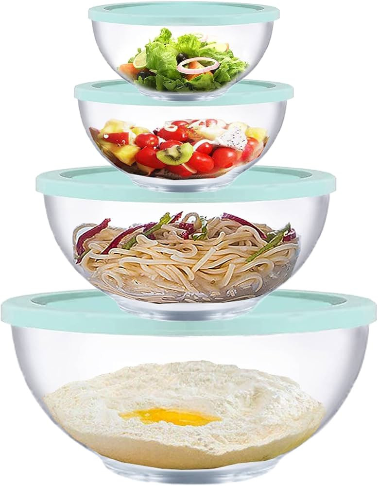 Glass Mixing Bowls with Lids Set, 8 Pieces Glass Salad Bowl Set with Lids(0.6QT,1.1QT,2.2QT,4QT) ... | Amazon (US)