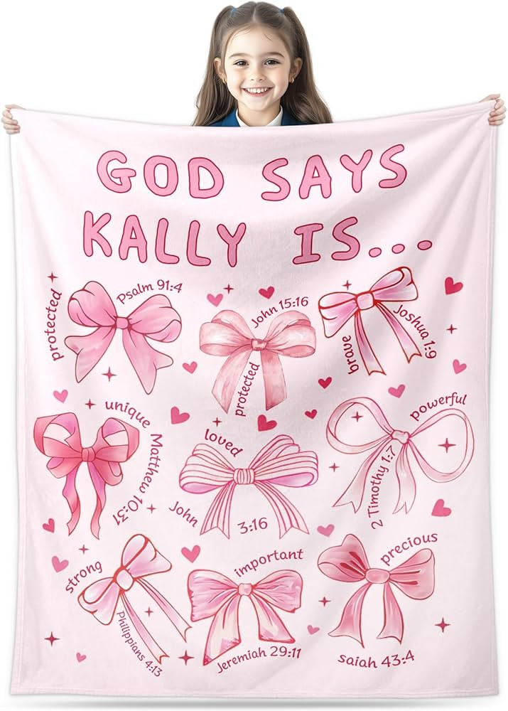 Personalized Pink Bow Christian Blanket, God Says I Am Throw Blanket, Religious Gifts for Girls D... | Amazon (US)