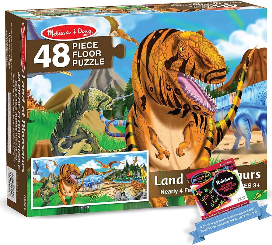 Melissa & Doug﻿ Land of Dinosaurs: 48pcs Floor Puzzle Bundle with 1 Theme Compatible M&D Scratc... | Amazon (US)