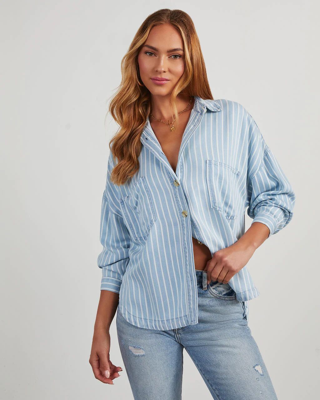 Malene Striped Chambray Top | VICI Collection
