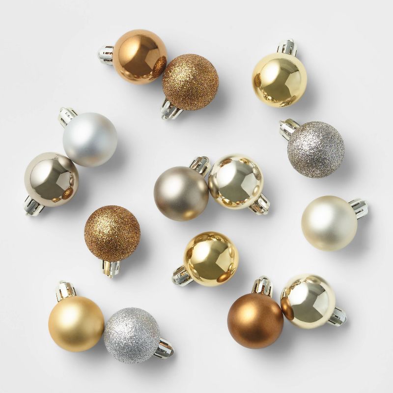 25ct Round Mini Christmas Tree Ornament Set Metallic - Wondershop&#8482; | Target