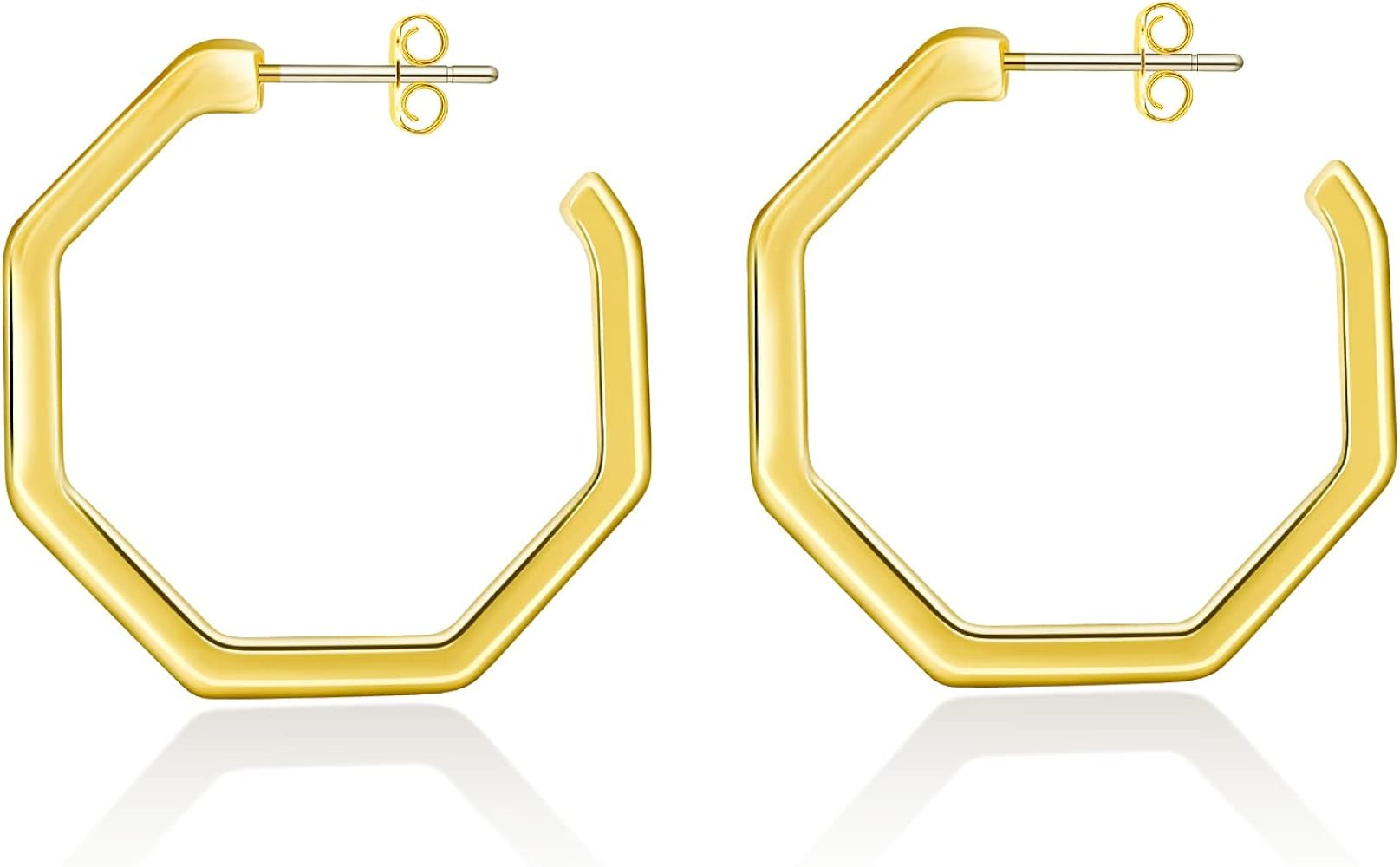 Chunky Open Hoop Earrings Women: 14K Gold Plated Octagon Geometric Simple Hypoallergenic Fashion ... | Amazon (US)
