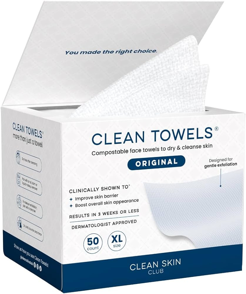 Clean Skin Club Clean Towels XL®, 100% USDA Biobased Face Towel, Disposable Face Towelette, Ecze... | Amazon (US)