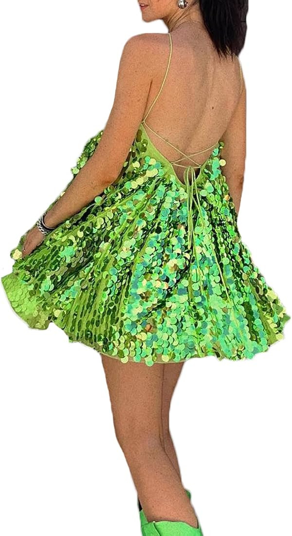 Sequin Dress for Women Party Night Sexy Colorful Rainbow Sequin Fringe Dress Sparkly Sleeveless Mini | Amazon (US)