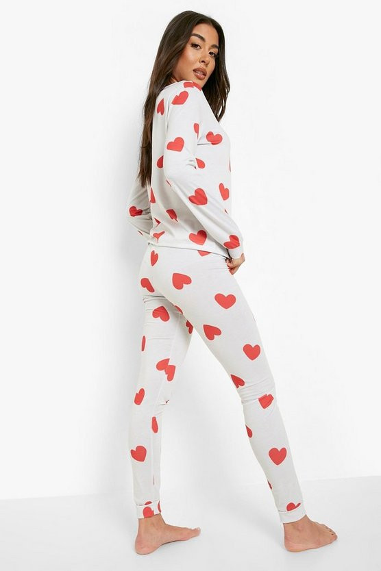 Heart Print Cuffed Bottom PJ Set | boohoo | Boohoo.com (US & CA)