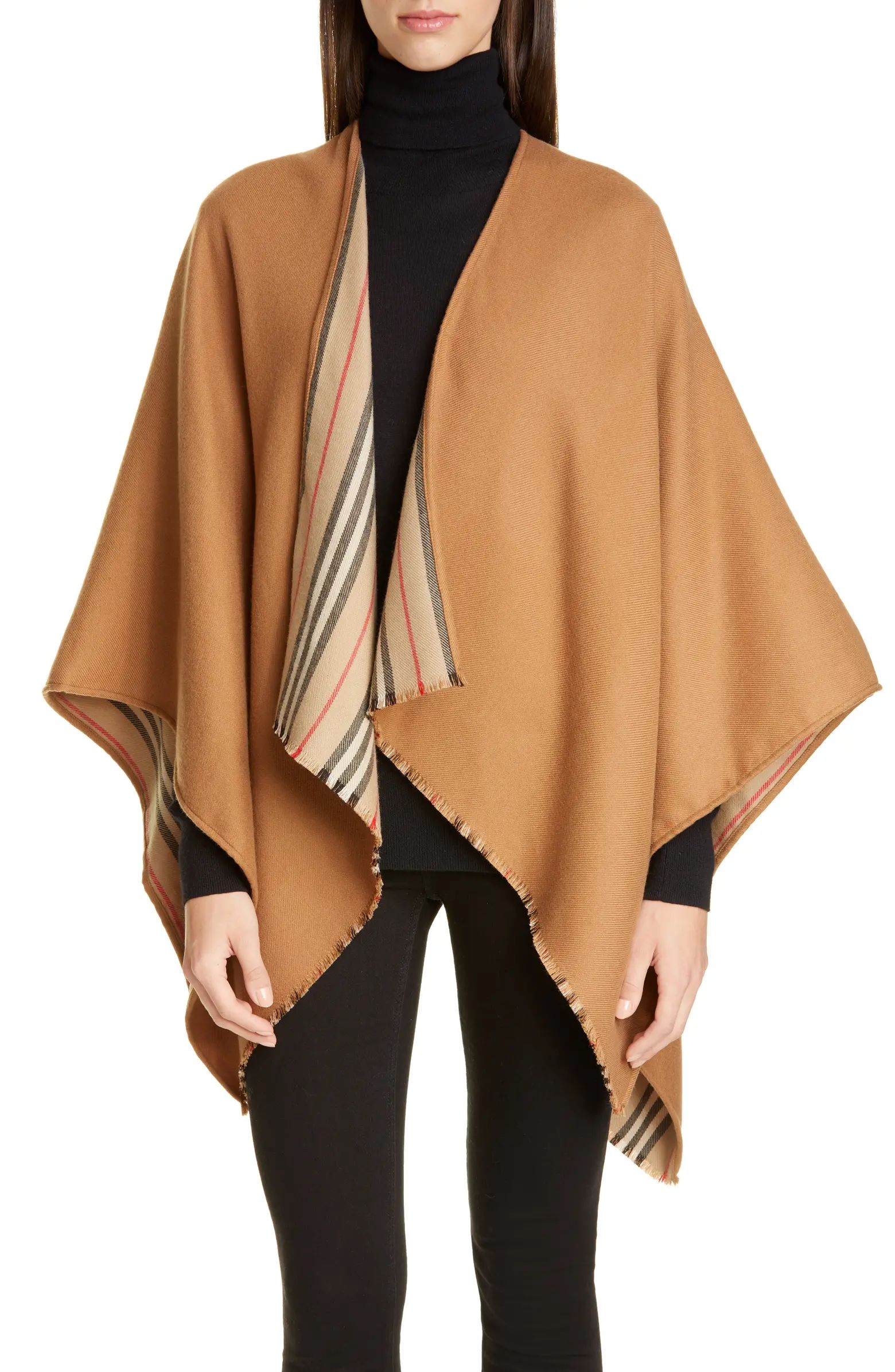 Icon Stripe Reversible Wool Cape | Nordstrom