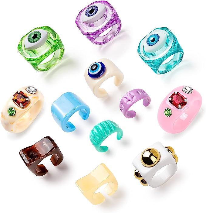 Sobly Resin Acrylic Ring for Women Teen Girls, Chunky Rings Colorful,Plastic Rings,Vintage Stacki... | Amazon (US)