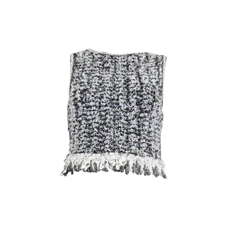 CHANEL black & white 2018 FRINGE TWEED CROP Tank Top Shirt 38 S | 1stDibs