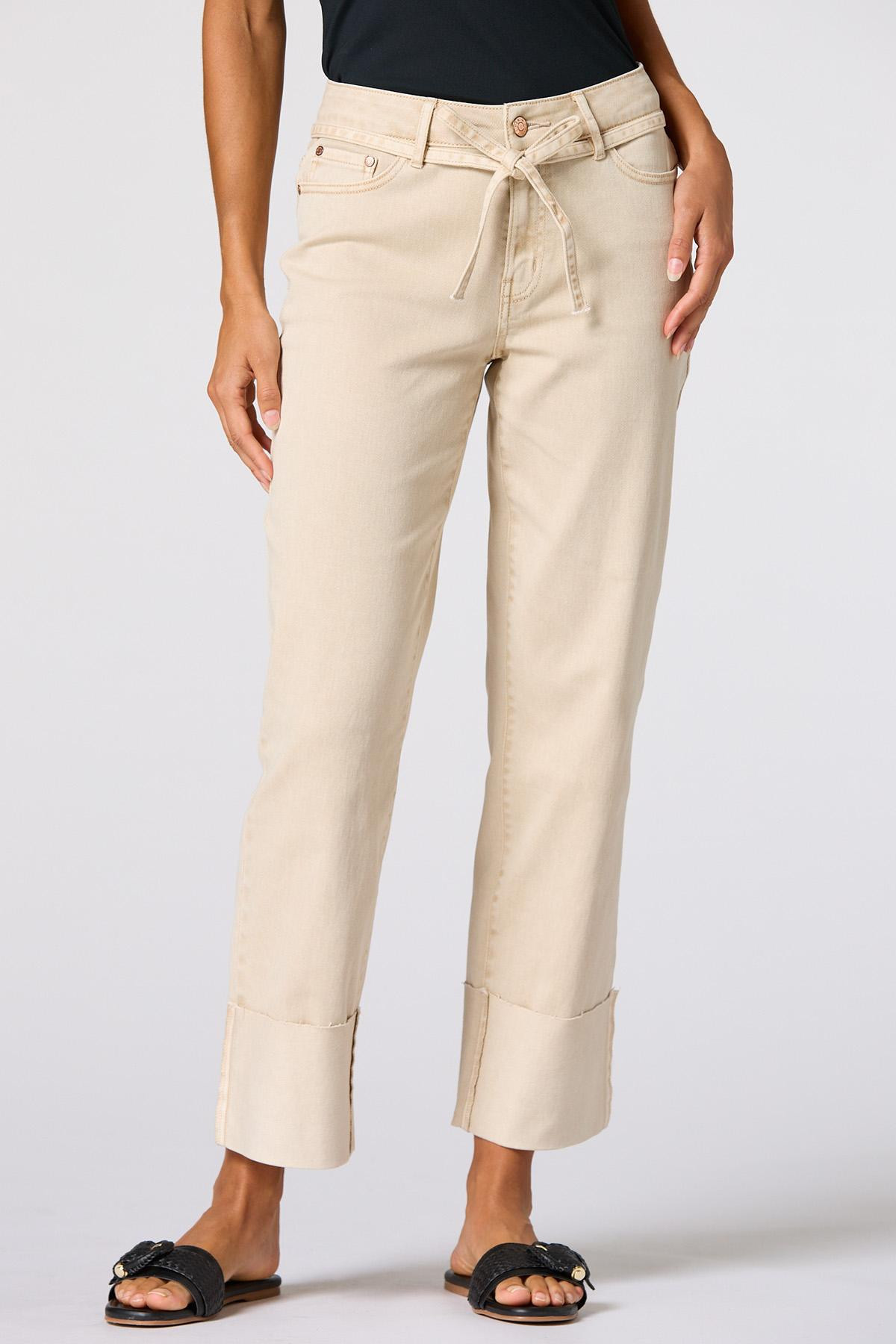 Natural Cuffed Tie Waist Jeans | Cato Fashions