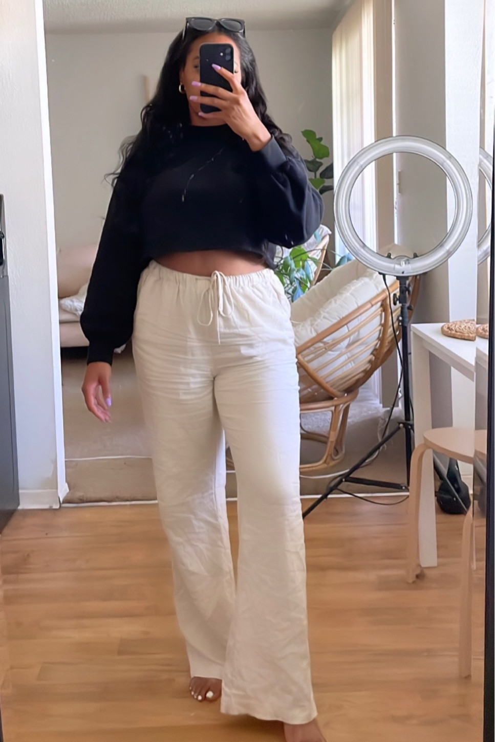comfy fit, summer fit, linen, linen pants, cropped sweater, white linen pants, forever 21, h&m 
